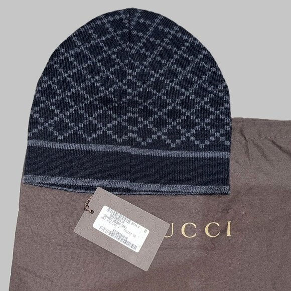 Gucci Men's Dark Brown Wool Diamond Logo Print Beanie Hat - Picture 2 of 5